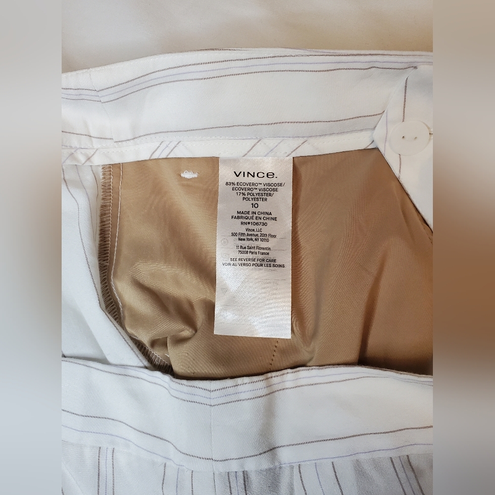 Vince Striped Pleated Wide Leg Trousers Women’s Size 10 White Beige Lightweight - Picture 6 of 10